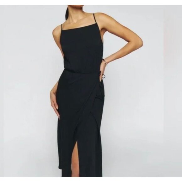 NWT Reformation Truett Dress 8 Black NEW Midi LBD Square Neck Keyole Classic - Picture 1 of 13